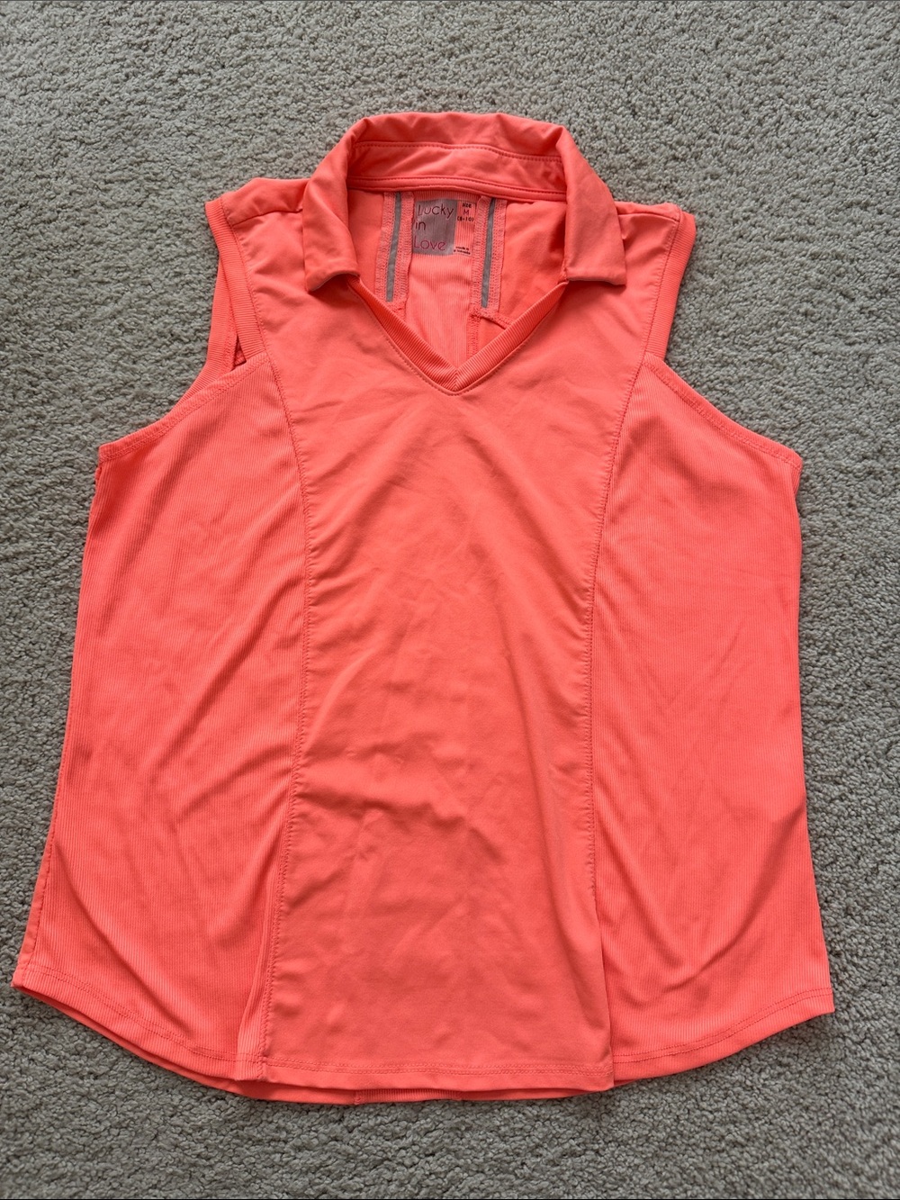 Lucky in Love Coral Sleeveless V-Neck Polo Tank
